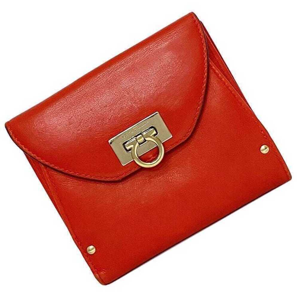 Salvatore Ferragamo Bifold Wallet Gancini Aq Compact Leather Snap Closure Red